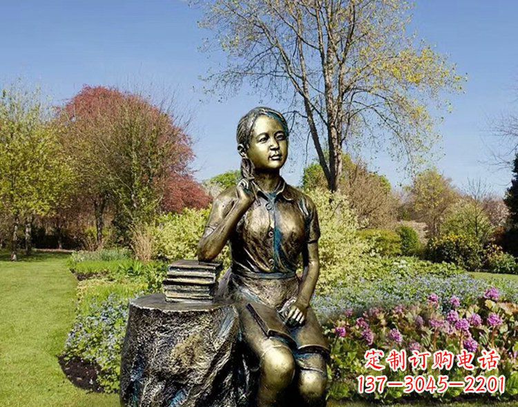 宁夏铜雕儿童看书雕塑