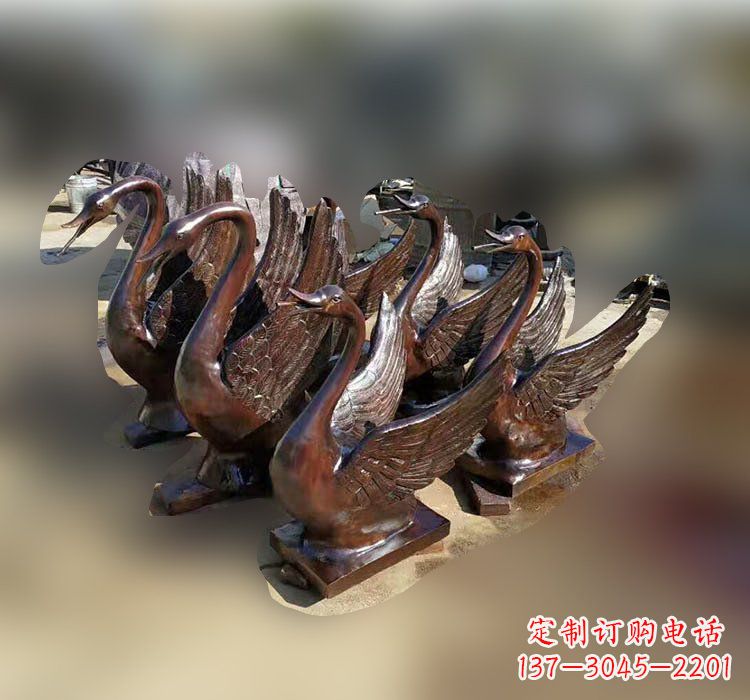 宁夏优雅美丽的铜雕天鹅塑料