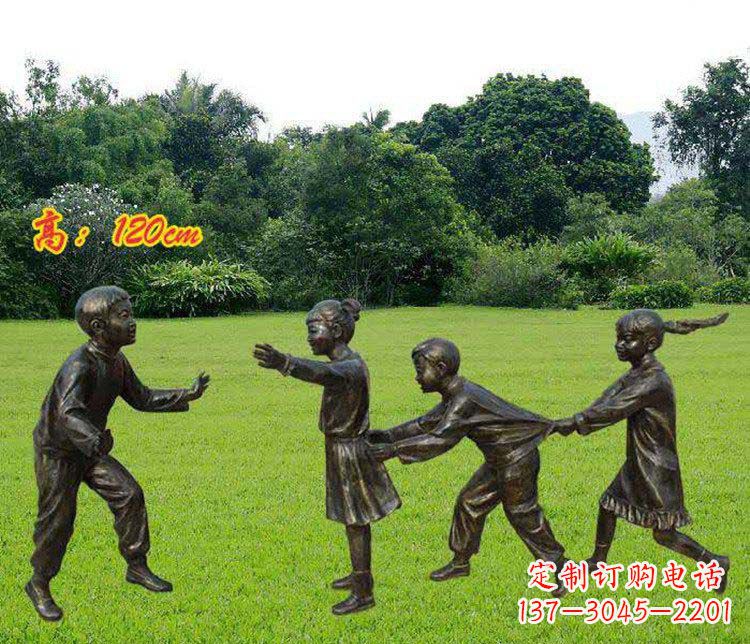 宁夏公园玩老鹰捉小鸡的儿童小品铜雕 (2)