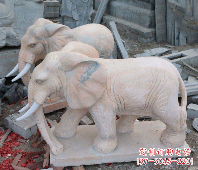 宁夏雕刻出令人感动的那头大象定制公园晚霞红大象动物石雕