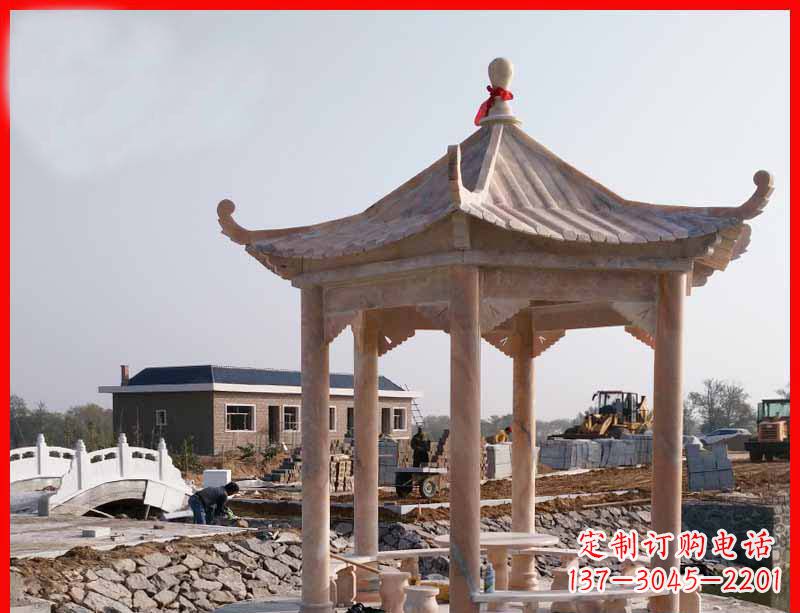 宁夏红六角石凉亭雕塑
