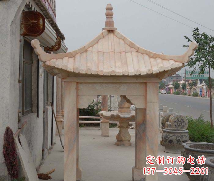 宁夏精美红六角石凉亭雕塑