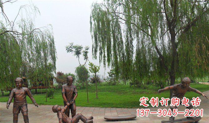 宁夏多彩童年,铜雕小孩游戏人物雕塑