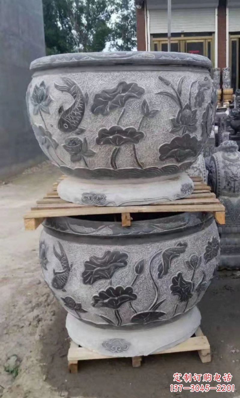 宁夏精致的石头水缸雕塑,为您的公园小区增添美丽色彩