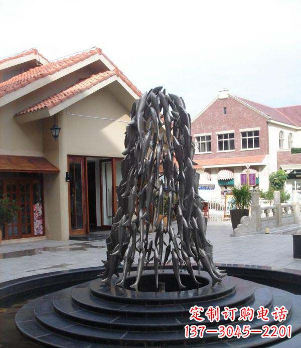 宁夏欢乐鱼群,喷泉铜雕