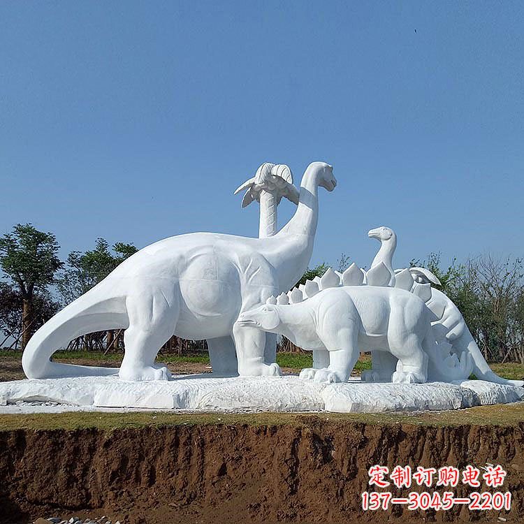 宁夏公园园林汉白玉恐龙情景动物雕塑