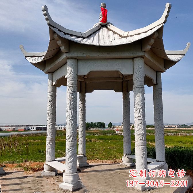 宁夏中领雕塑定制公园园林汉白玉六角凉亭雕塑