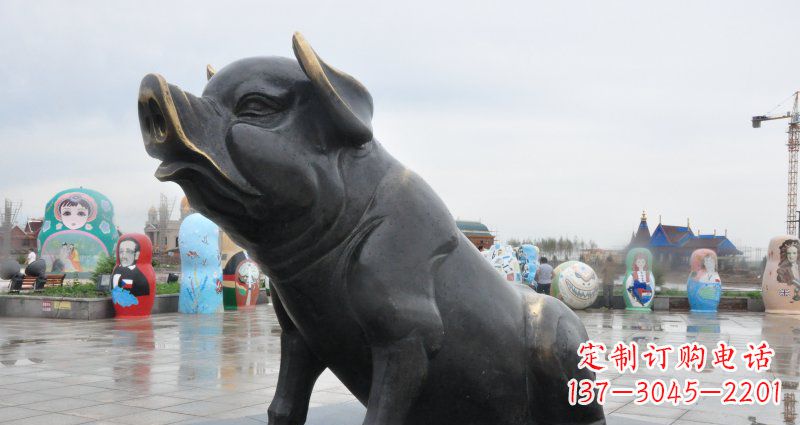 宁夏公园猪动物铜雕 (3)