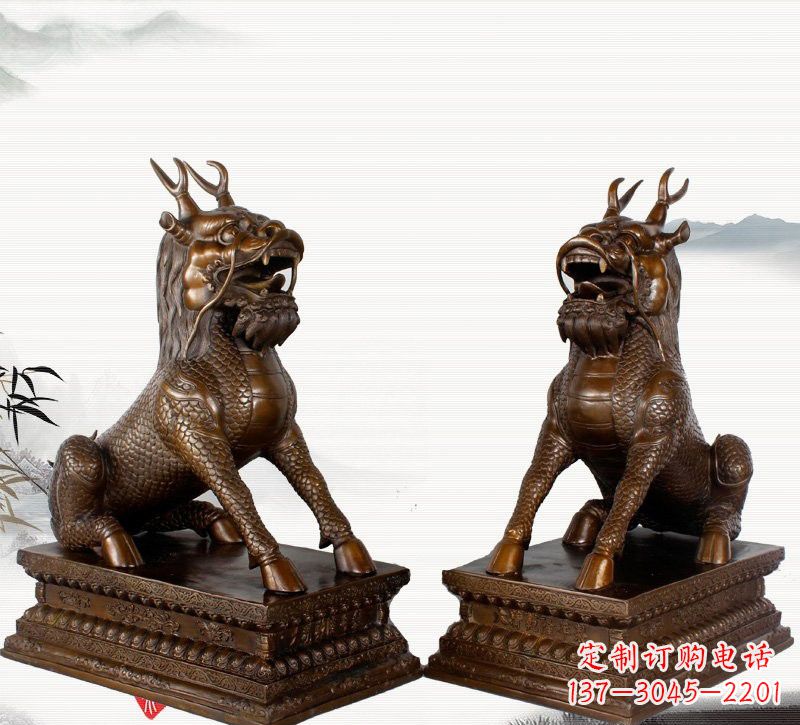 宁夏古典神麒麟铜雕，馥玉臻品