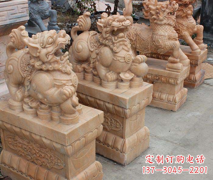 宁夏中领雕塑-古代神兽晚霞红貔貅石雕