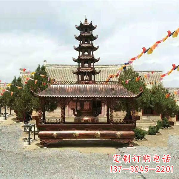 宁夏全新古典铜香炉雕龙塑型双耳方形器皿