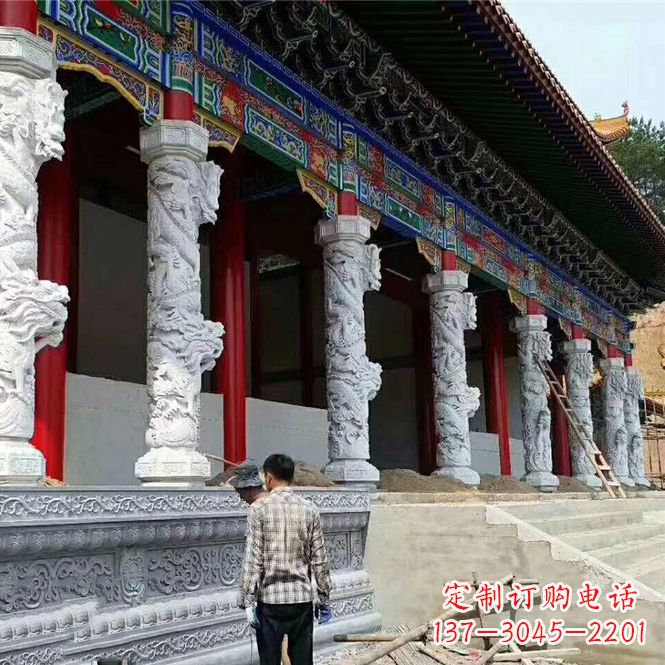 宁夏精美手工制作的精美古建汉白玉龙柱雕塑