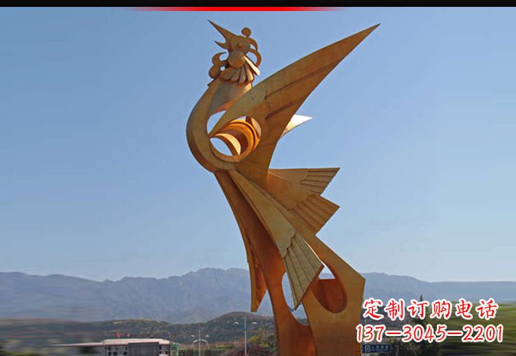 宁夏广场不锈钢抽象凤凰雕塑11