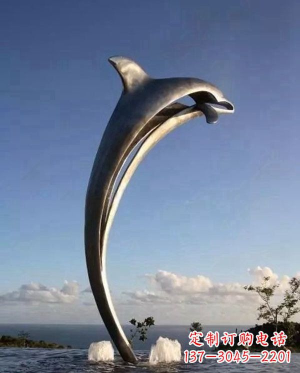宁夏广场不锈钢抽象海豚雕塑 (2)