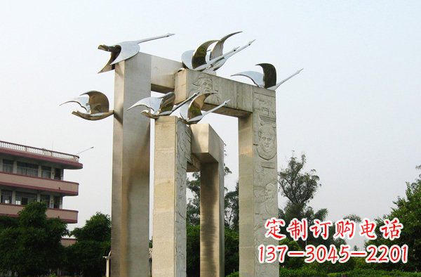 宁夏展现自然之美的不锈钢大雁动物雕塑