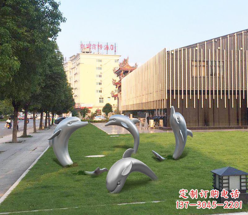 宁夏广场不锈钢海豚摆件雕塑