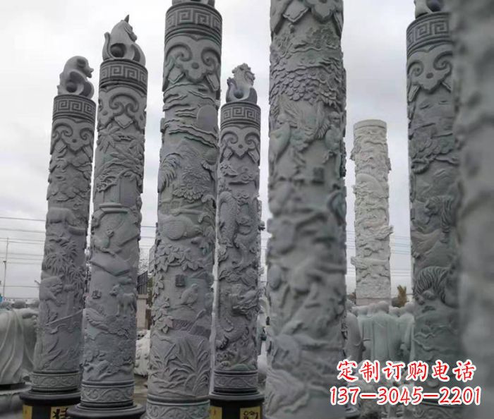 宁夏中领雕塑:12生肖石柱——精致美观的雕塑定制