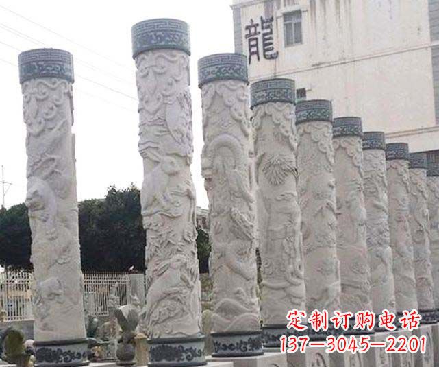 宁夏广场景观大理石12生肖龙柱石雕