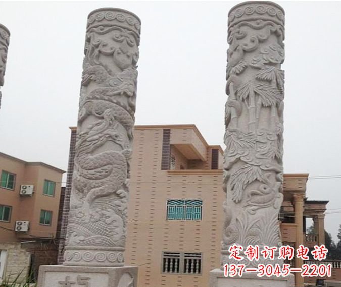 宁夏广场景观大理石12生肖龙柱石雕 (2)