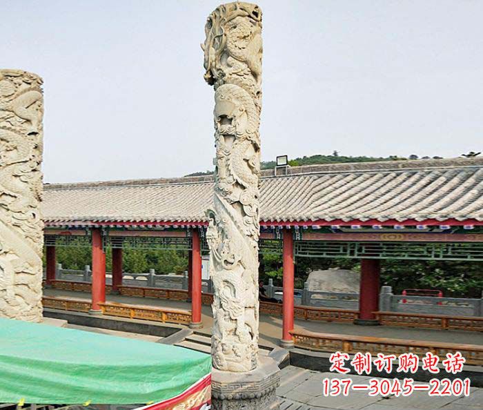 宁夏雕刻精致的大理石龙柱石雕