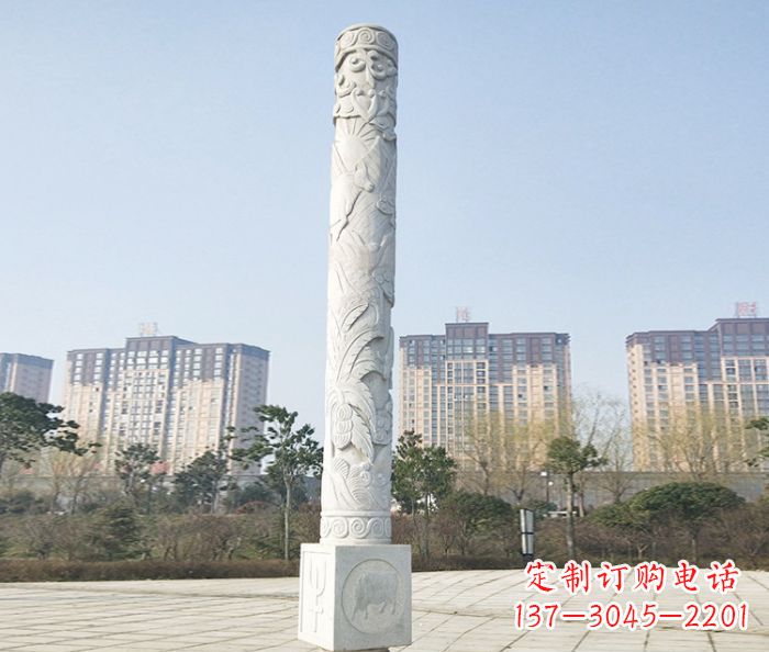 宁夏真实而细腻的大理石龙柱石雕