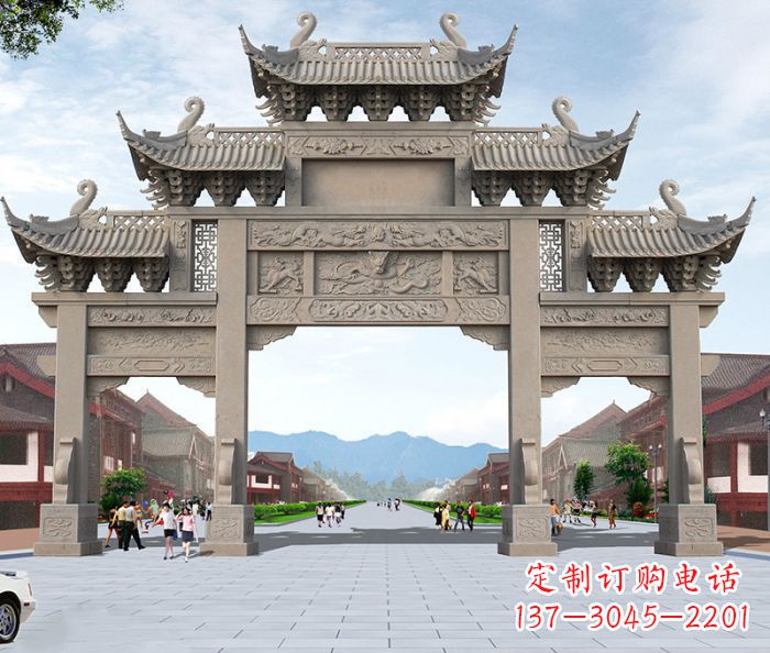 宁夏以大理石石雕装饰的精美牌楼雕塑
