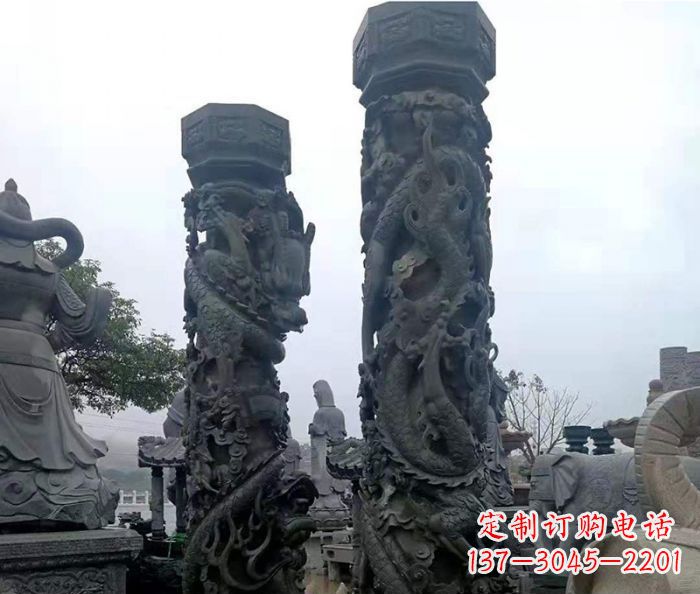 宁夏安静传承-中领雕塑广场景观仿古盘龙柱石雕