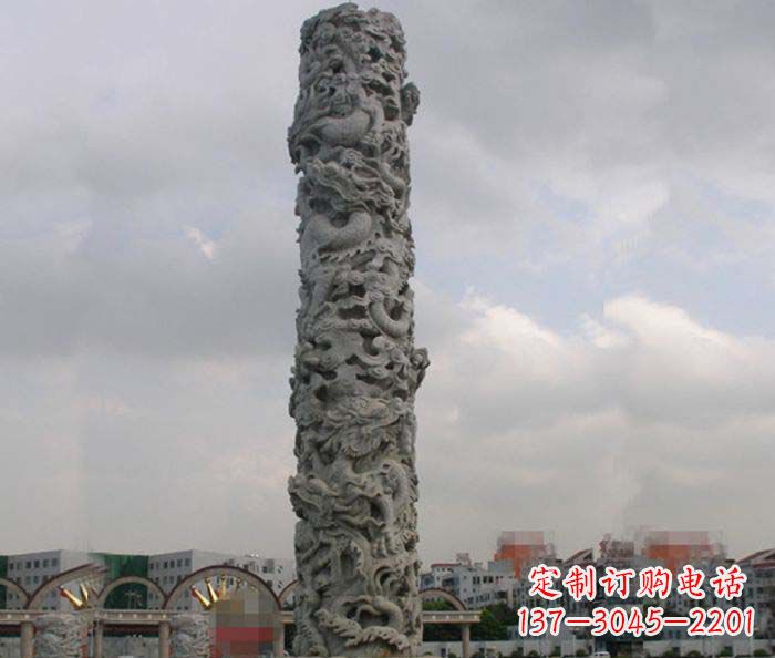 宁夏精美仿古盘龙柱石雕