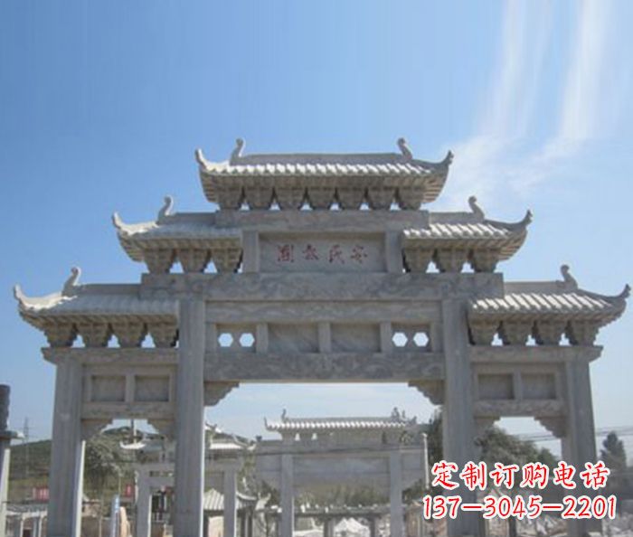 宁夏三门石雕牌坊精美雕塑