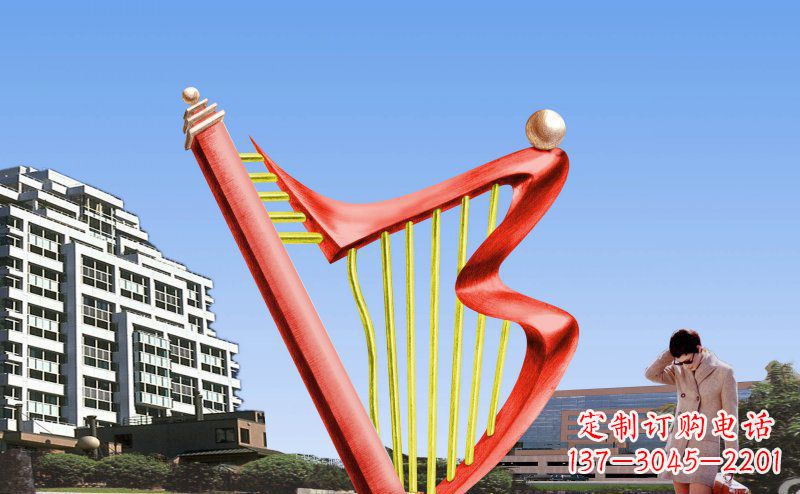 宁夏中领雕塑精制不锈钢竖琴雕塑