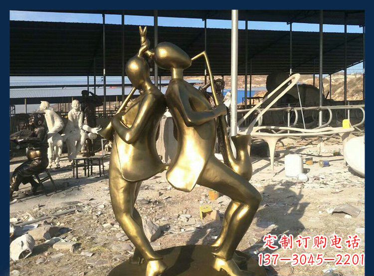 宁夏中领雕塑:优雅萨克斯铜雕贴金吹管人物雕塑