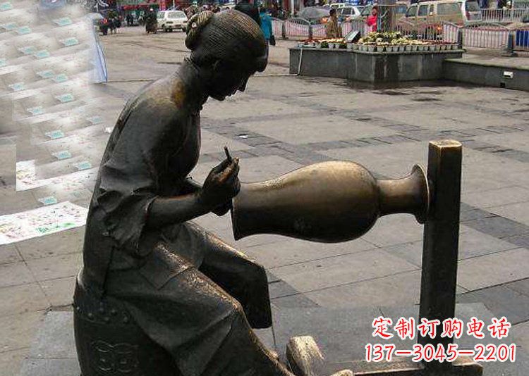 宁夏领雕塑铜质花盆雕塑