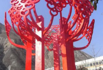 宁夏不锈钢心形树叶大树雕塑，展示爱与生命
