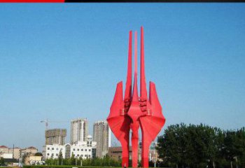 宁夏中领雕塑红色不锈钢树叶雕塑