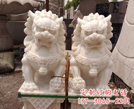 宁夏精美手工汉白玉狮子石雕