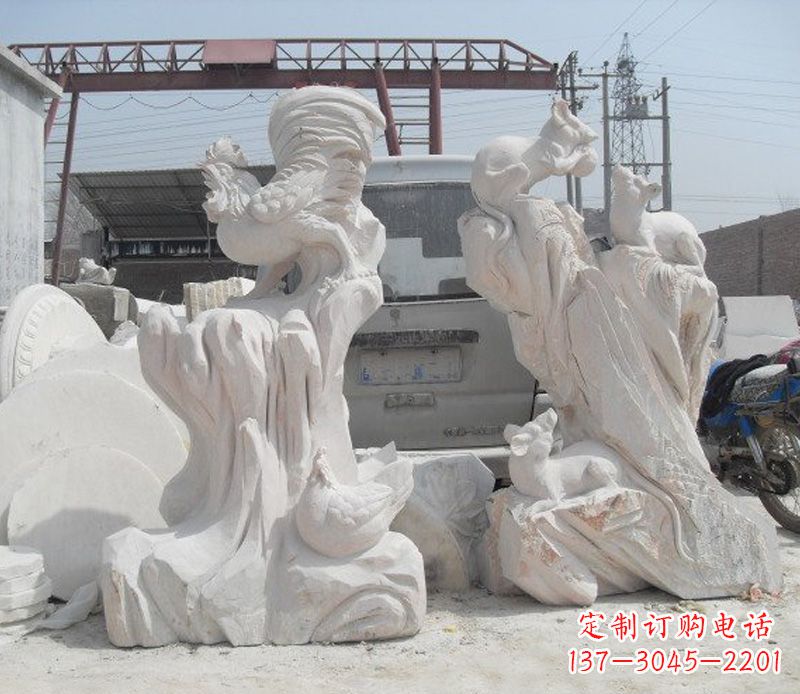 宁夏中领雕塑,打造古典唯美的汉白玉公鸡雕塑