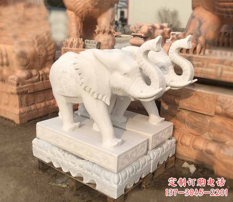 宁夏雕刻睿智的大象-定制门口镇宅招财石雕