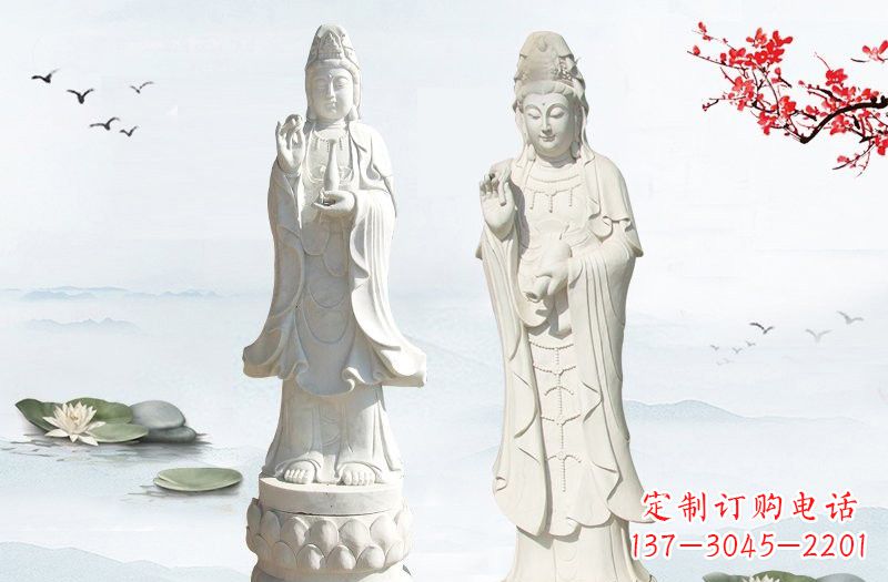 宁夏汉白玉立式观音菩萨石雕