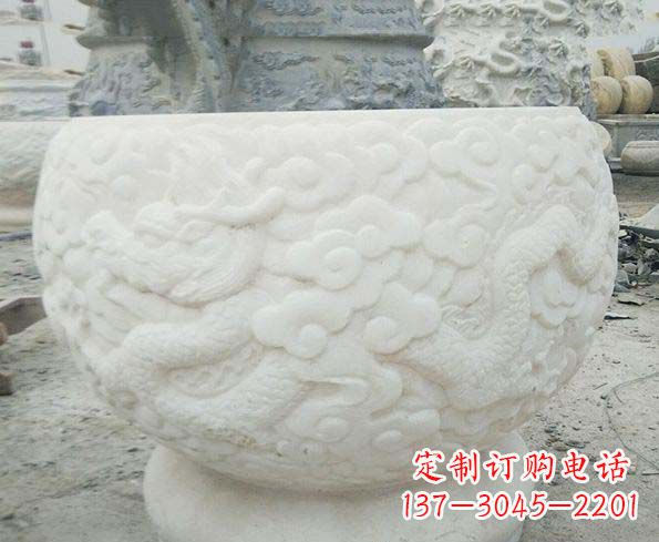 宁夏汉白玉龙浮雕招财水缸,让你家居多一份福气