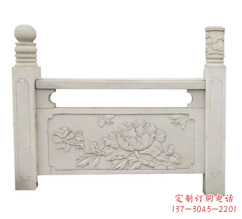 宁夏汉白玉牡丹花浮雕栏板,雕塑定制精品