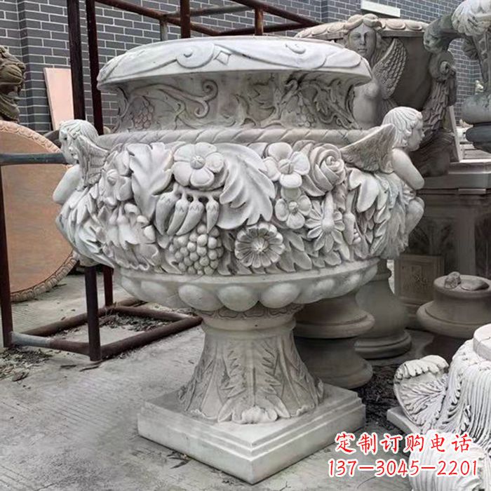 宁夏汉白玉欧式人物花盆雕塑
