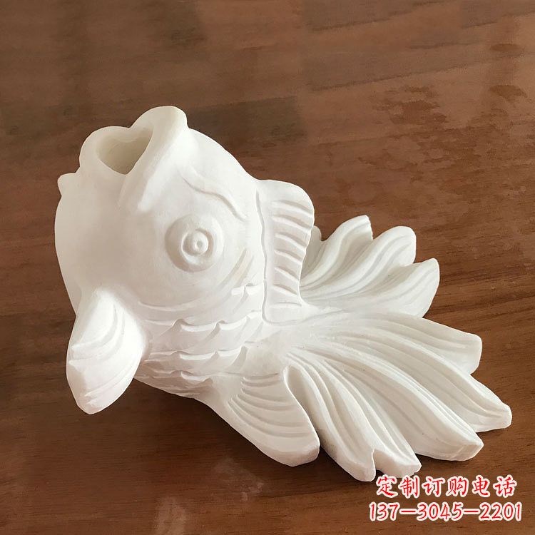 宁夏精致美观的汉白玉喷水金鱼石雕动物雕塑