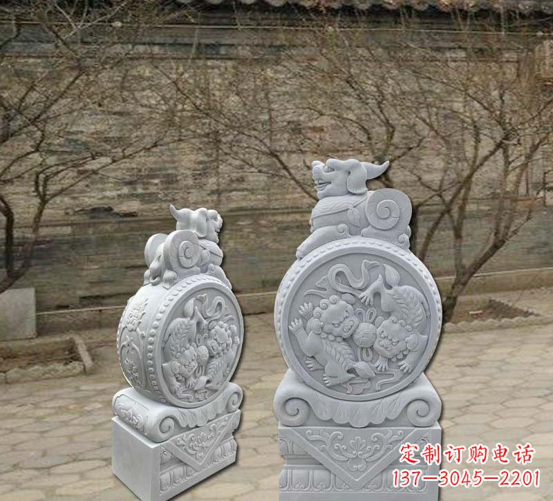 宁夏精美汉白玉貔貅门墩