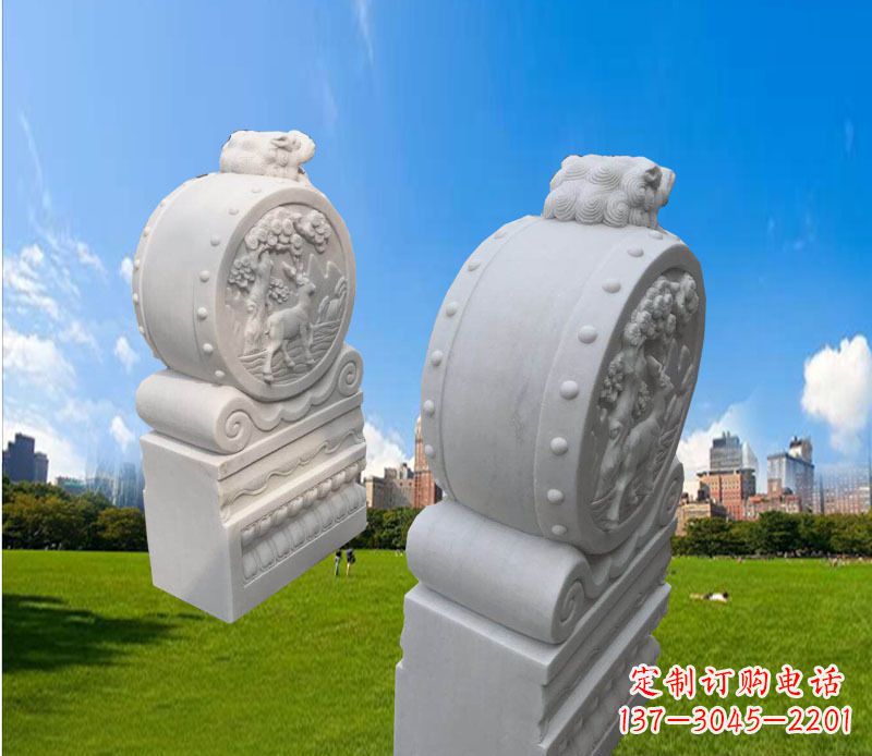 宁夏精致的汉白玉门墩雕塑