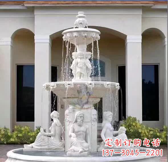 宁夏汉白玉精美完美的喷泉雕塑