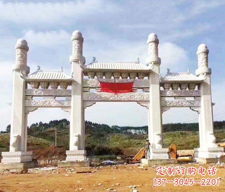 宁夏汉白玉三门牌坊石雕
