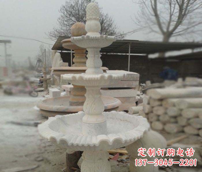 宁夏汉白玉三层别墅小型喷泉石雕