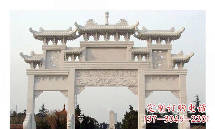 宁夏汉白玉三门石雕牌坊