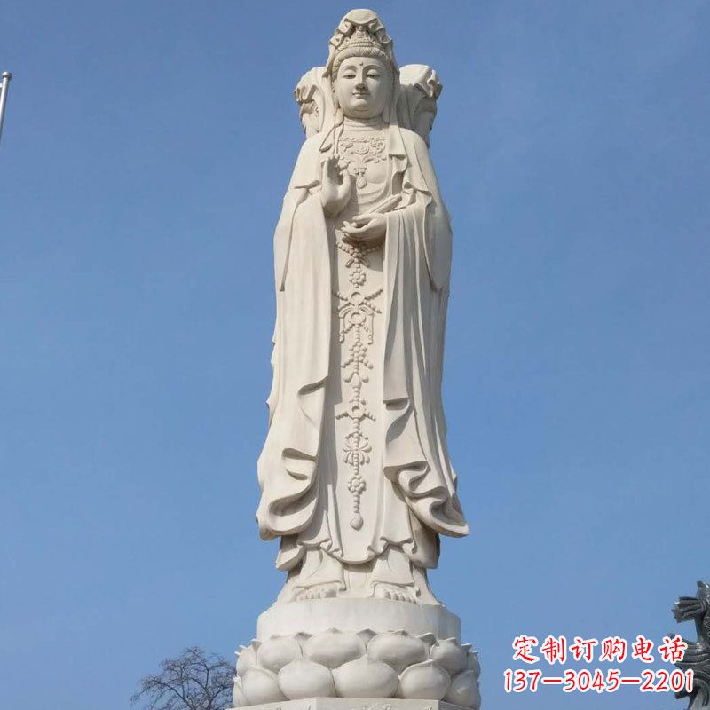 宁夏汉白玉三面观音石雕佛像