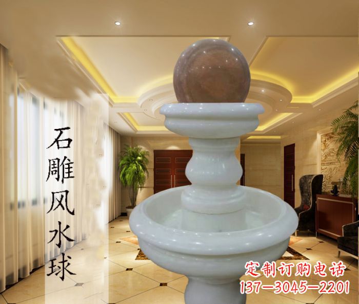 宁夏尊贵精致的汉白玉双层风水球石雕